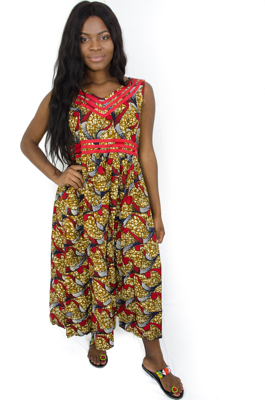 ankara print long sleeves knee length dress