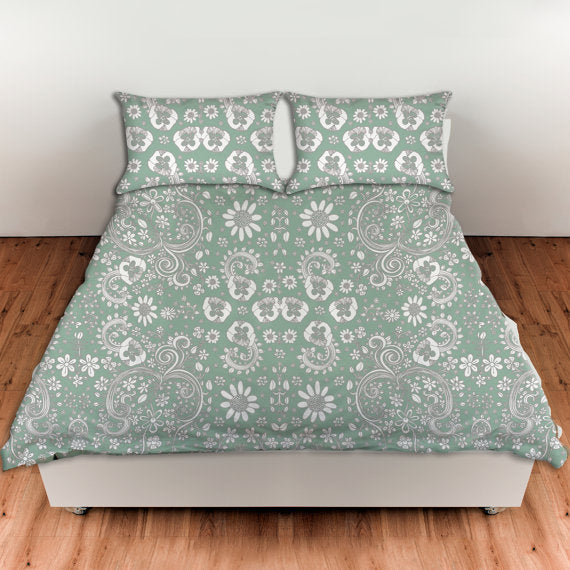 Bedroom Set Sage Green Floral Duvet Cover Castle Of Joy