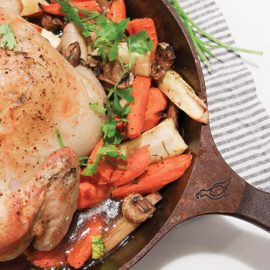 Cast Iron Skilleted Roasted Chicken and Root Vegetables
