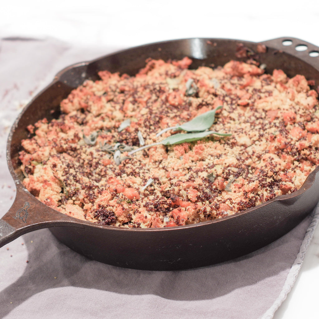 Thanksgiving Recipe - Sausage, Red Quinoa, and Cornbread Skillet Stuffing/Dressing