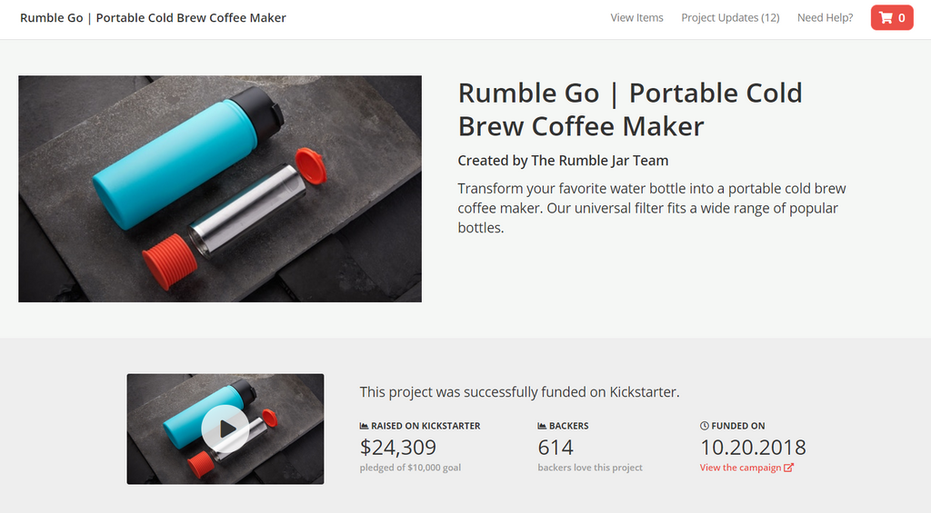 Rumble Go pre-order page on Backerkit