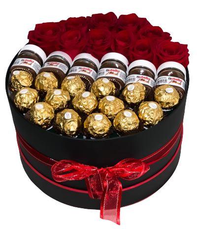 hat box flowers with chocolate