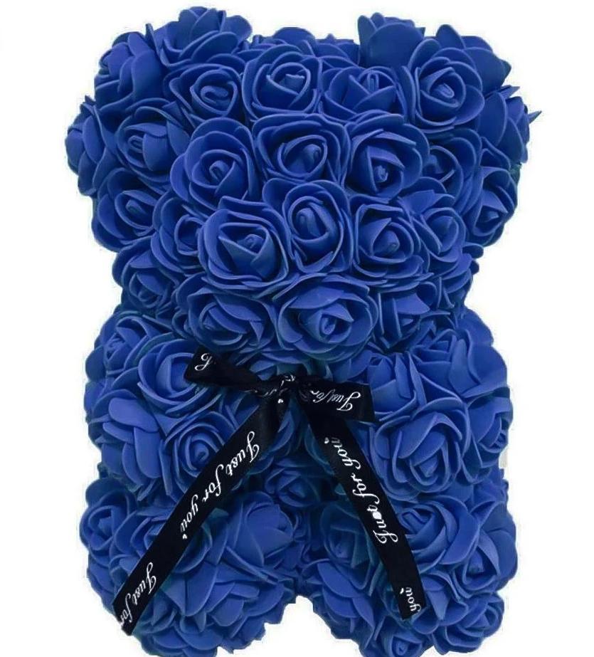 teddy bear with blue roses