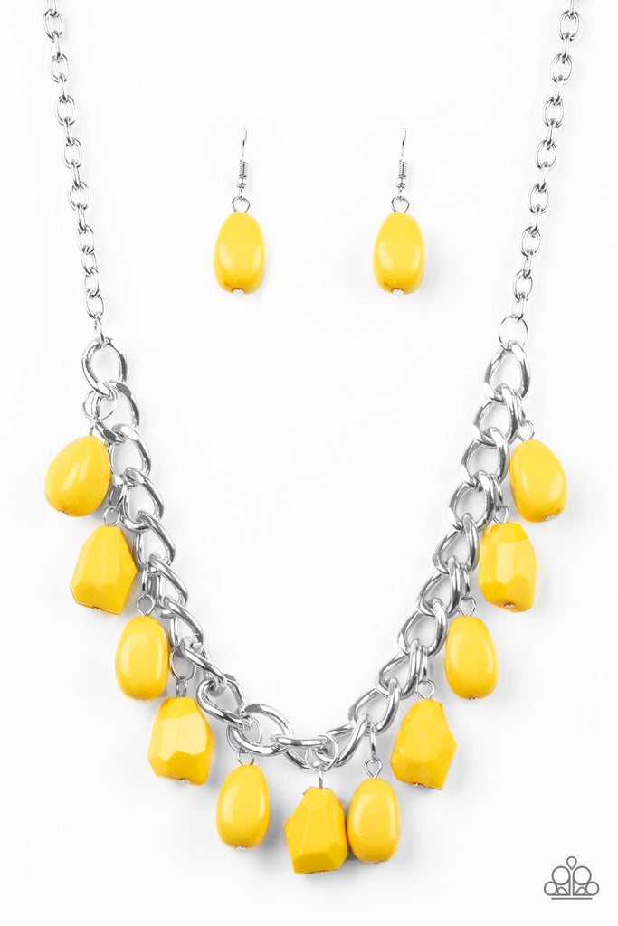 Paparazzi "Take The COLOR Wheel!" Yellow Faceted Bead Silver Necklace