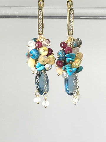 London blue topaz cluster earrings custom