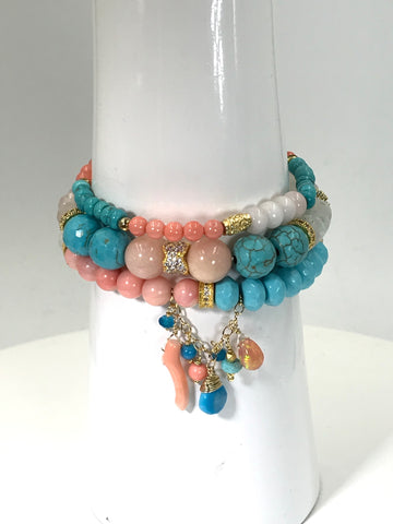turquoise and coral custom bracelets