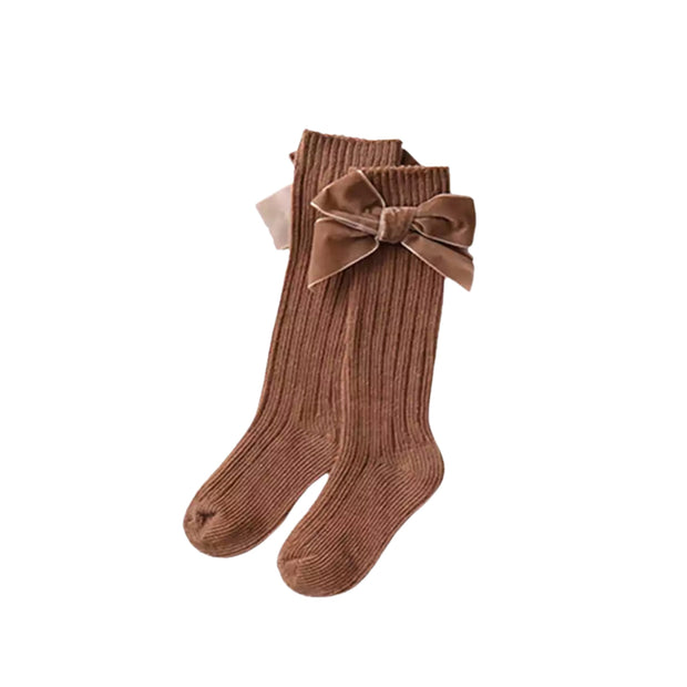 Hartley Velvet Bow Socks- Cafe Brown