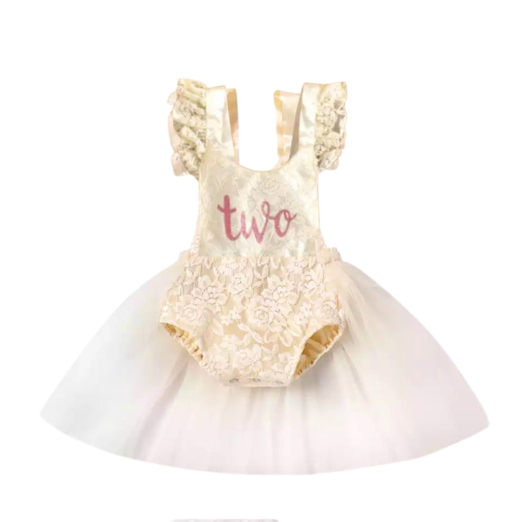 Diva Lux TWO Birthday Onesie - Beige