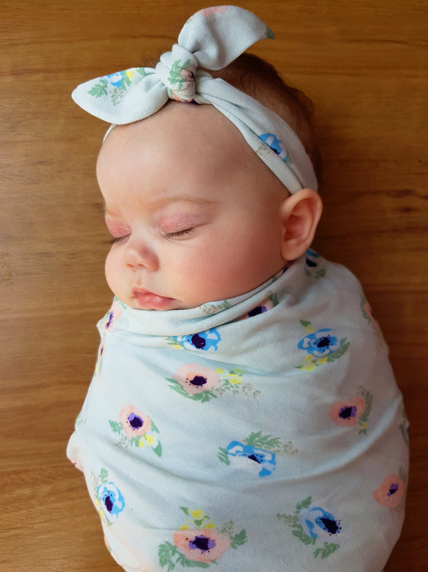 Mint Flowers Swaddle Set - thirdshiftvermont