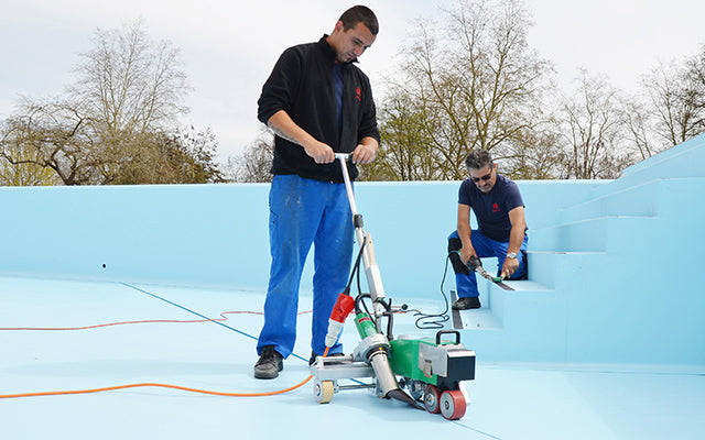 Leister plastic welding applications civil engineering pond and swimming pool construction