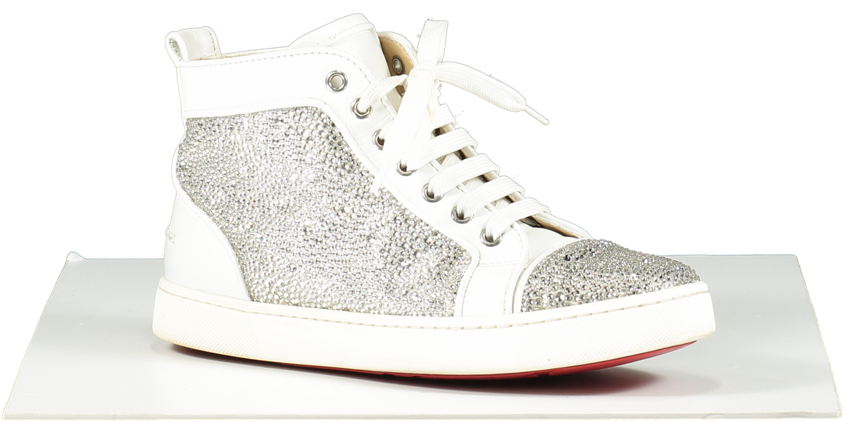 Christian Louboutin White Leather & Crystal Louis P Strass High 'cryst