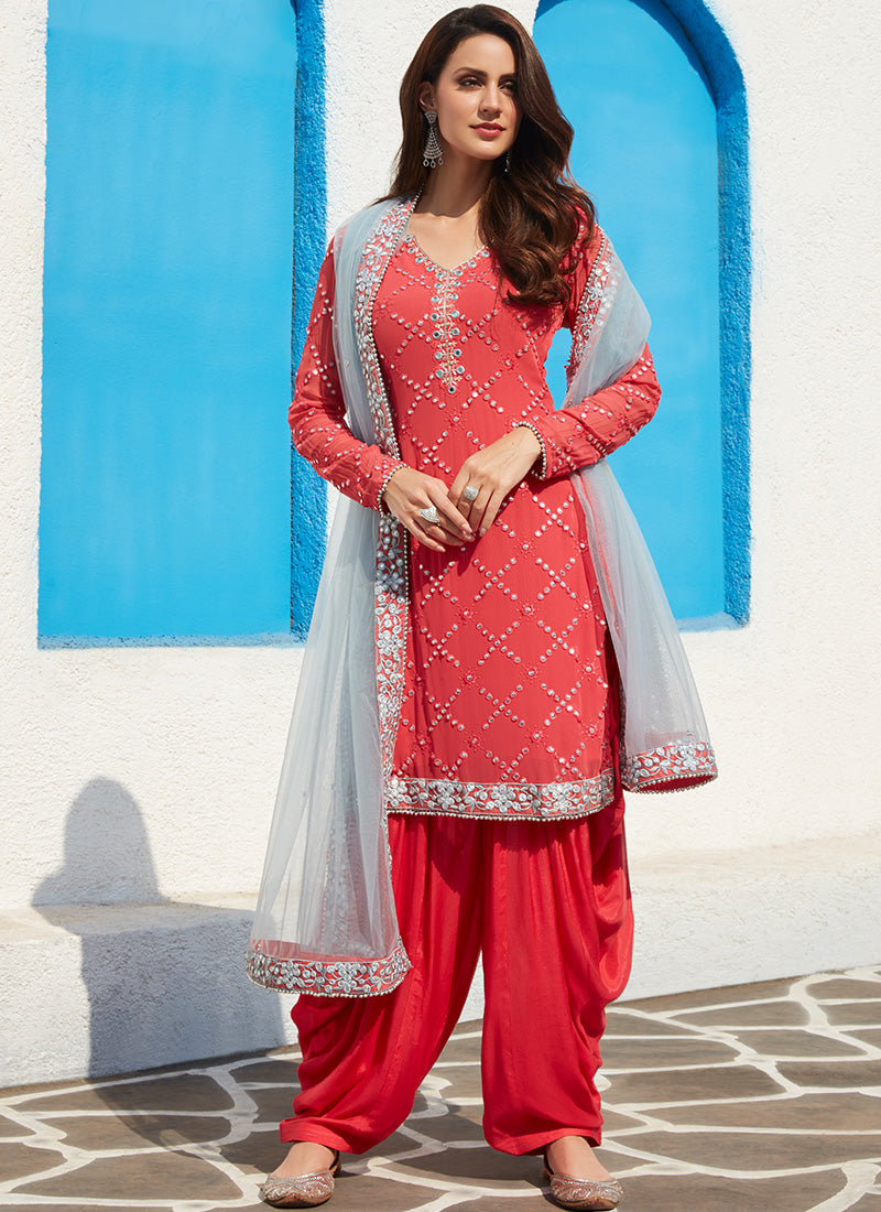 Hot Pink Mirror Embroidered Punjabi Suit – Lashkaraa