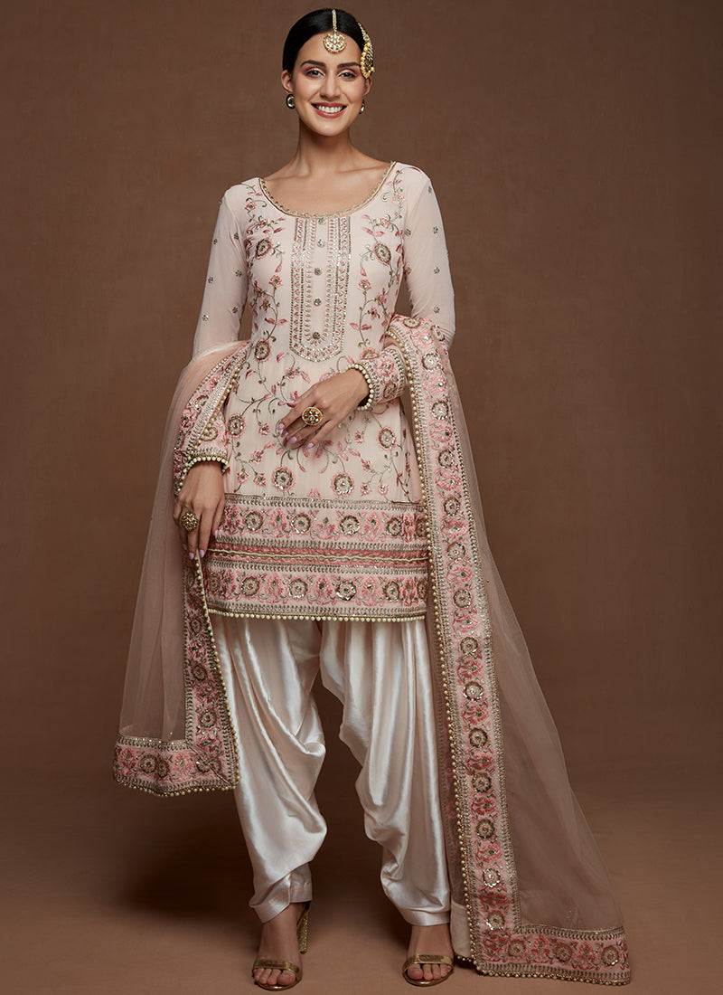 Light Pink Punjabi Suit | Georgette Embroidered | Lashkaraa