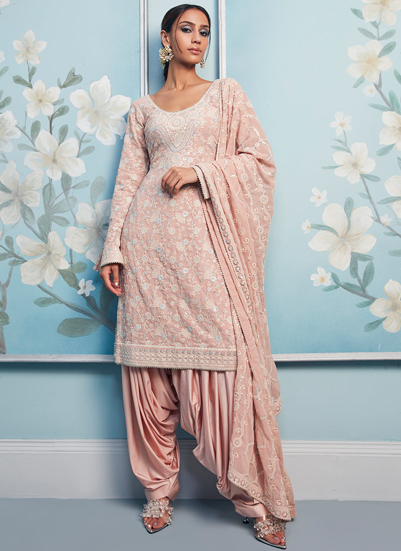 Nude Pink Thread Embroidered Punjabi Suit – Lashkaraa