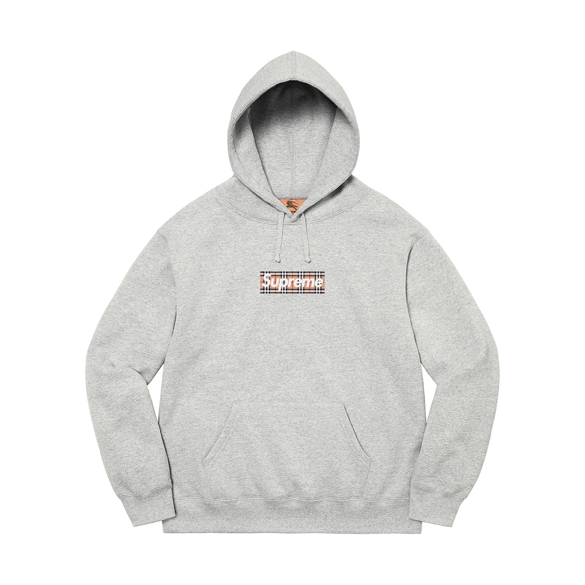 Supreme Burberry Box Logo Hooded Sweatshirt Heather Grey | PLUS