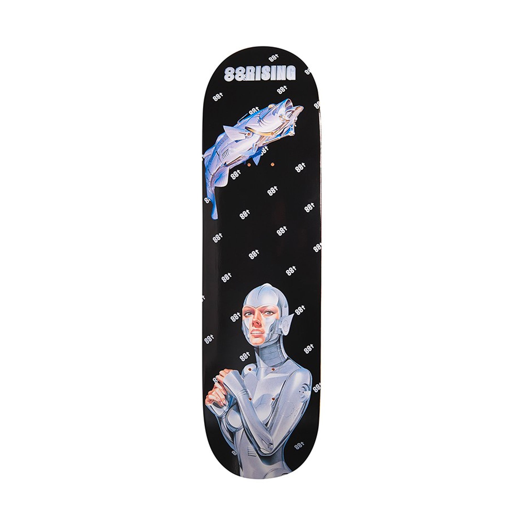 Hajime Sorayama x 88RISING Silver Robot Skateboard Deck Black | PLUS