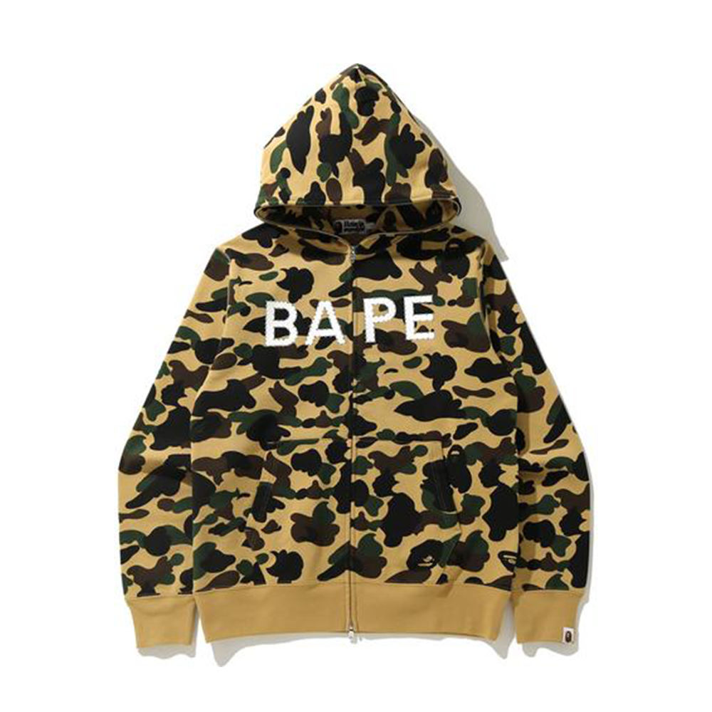 BAPE 1st Camo Crystal Stone Full Zip Hoodie Yellow | PLUS