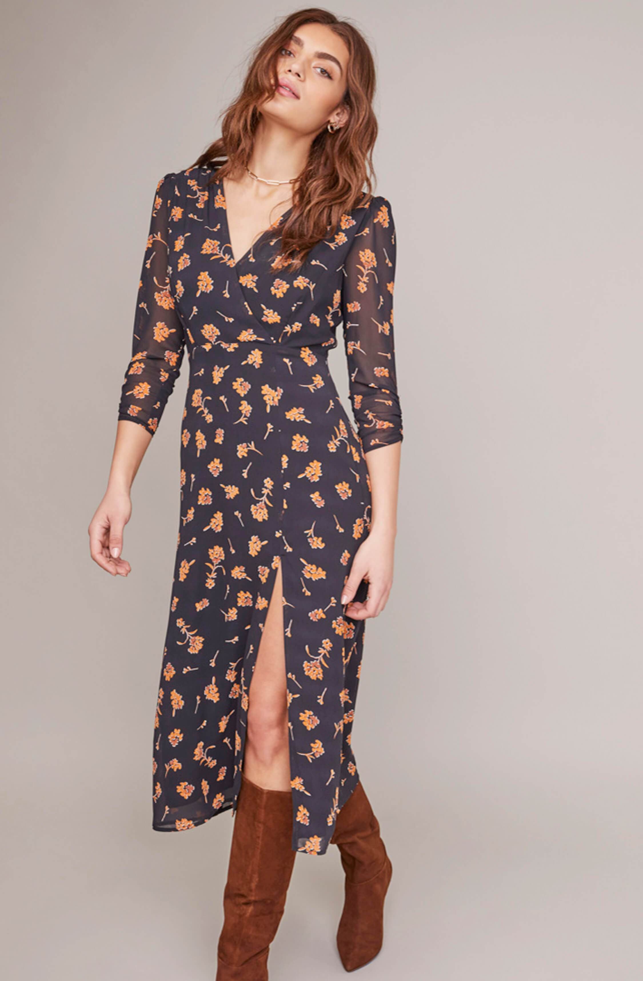 floral long sleeve midi dress astr the label