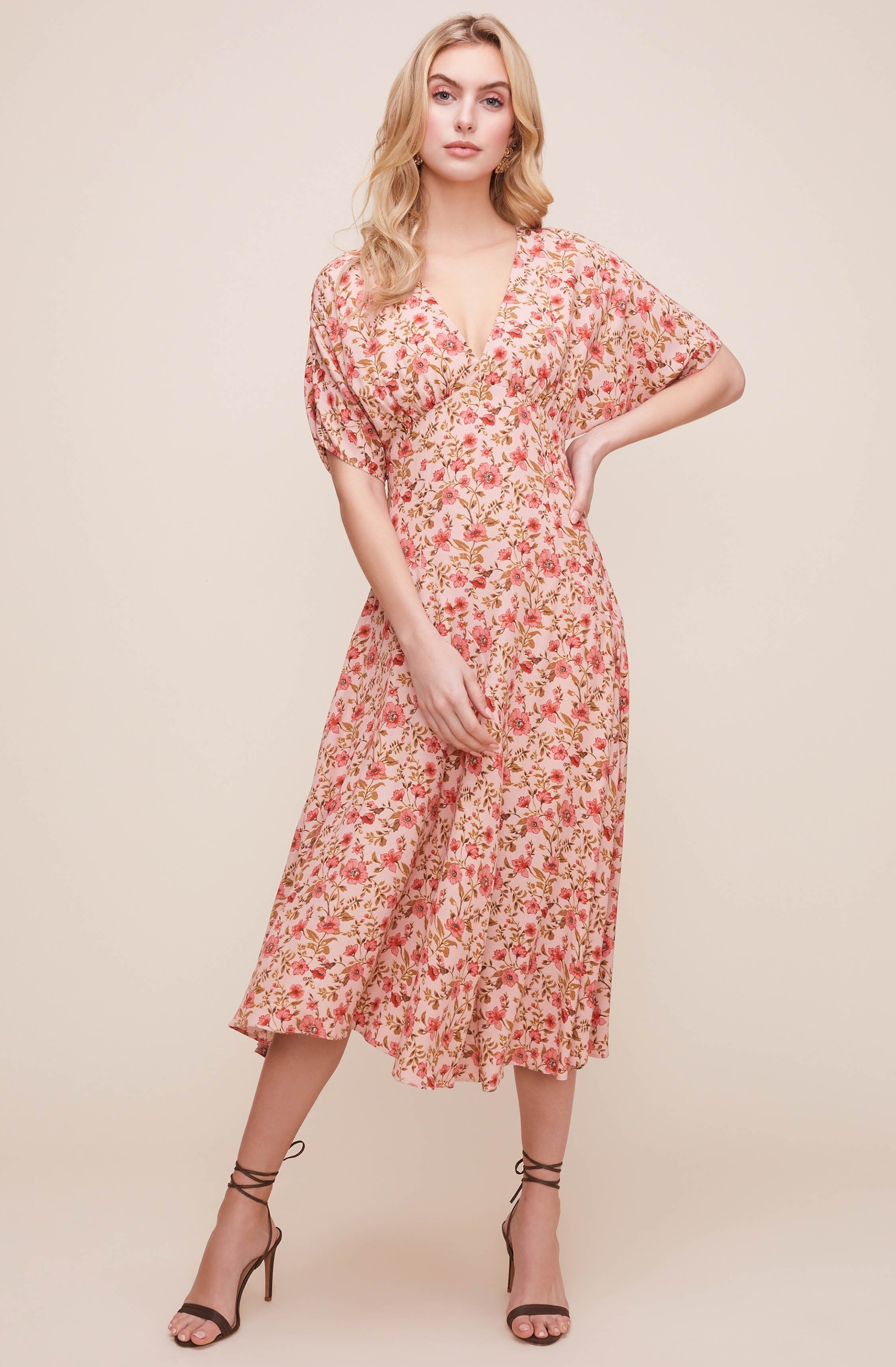 floral long sleeve midi dress astr the label