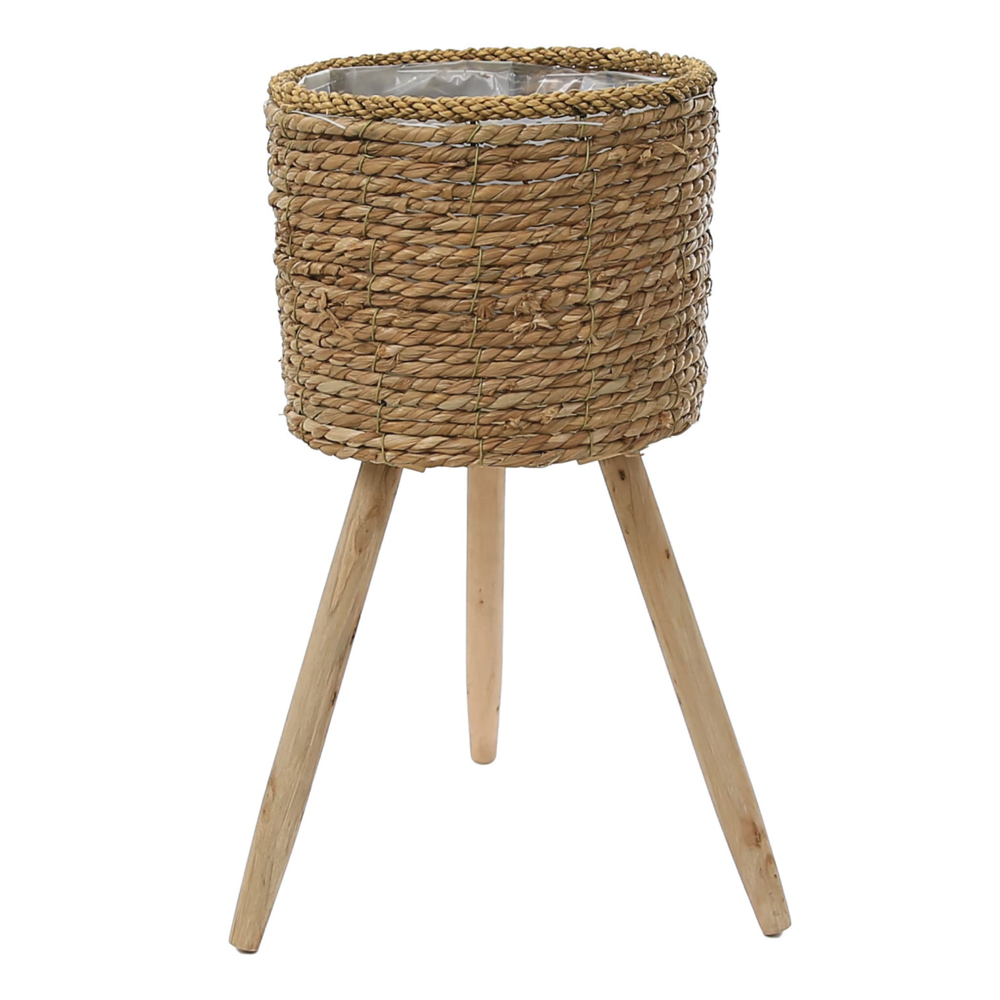 Woven Basket Indoor Plant Pot with Wooden Legs   18 Sizes