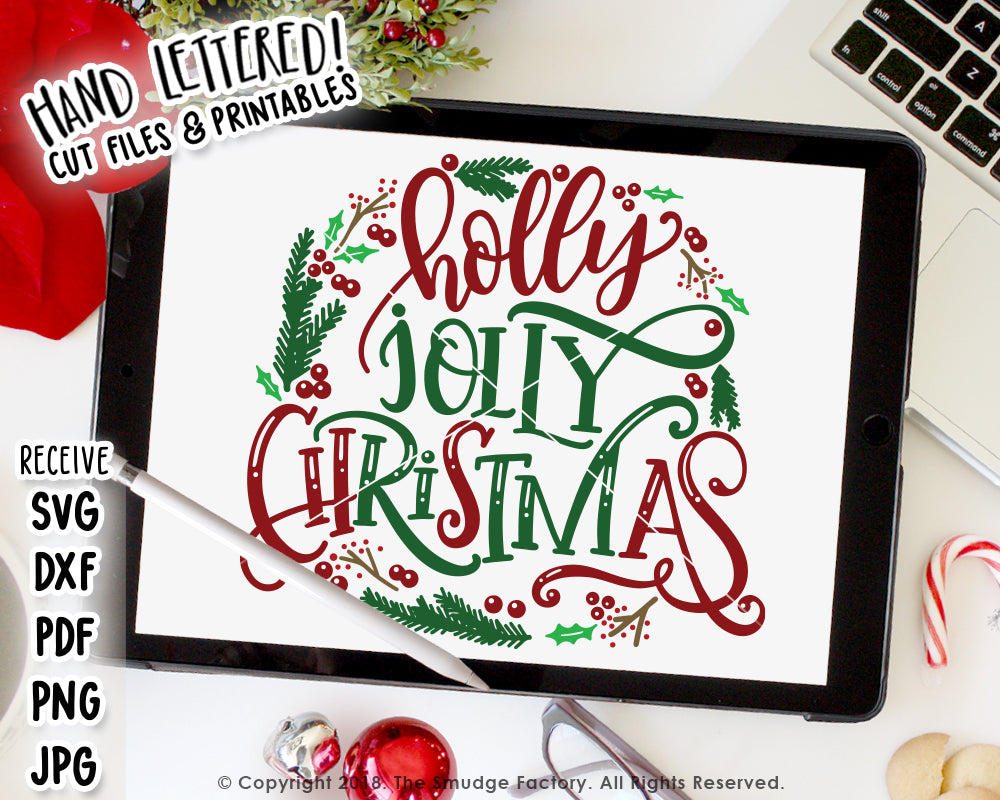Holly Jolly Christmas Wreath Svg And Printable – The Smudge Factory