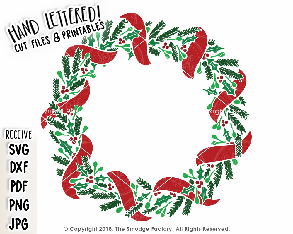 Christmas Wreath Svg And Printable – The Smudge Factory