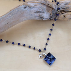 Fused Glass Pedant Necklace with Lapis & Silver Chain