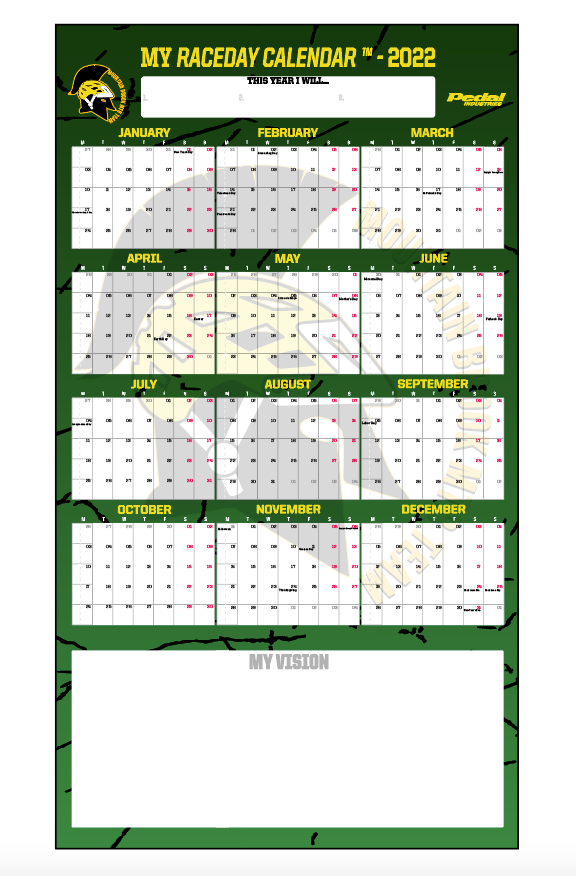 Mountain Brook MTB Team 2022 RACEDAY™ CALENDAR Green PEDAL Industries