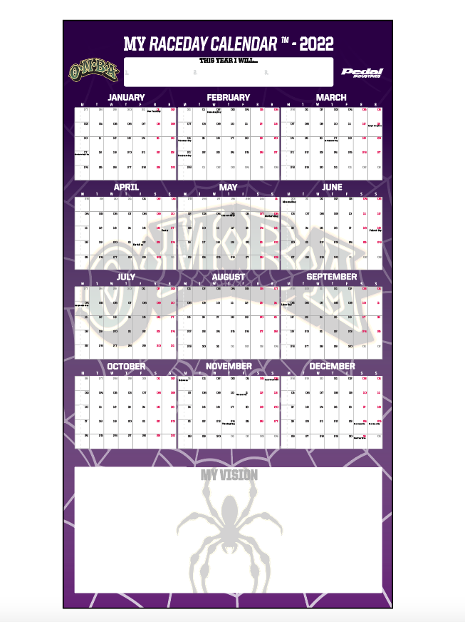 OMBA 2022 MY RACEDAY™ CALENDAR Purple PEDAL Industries