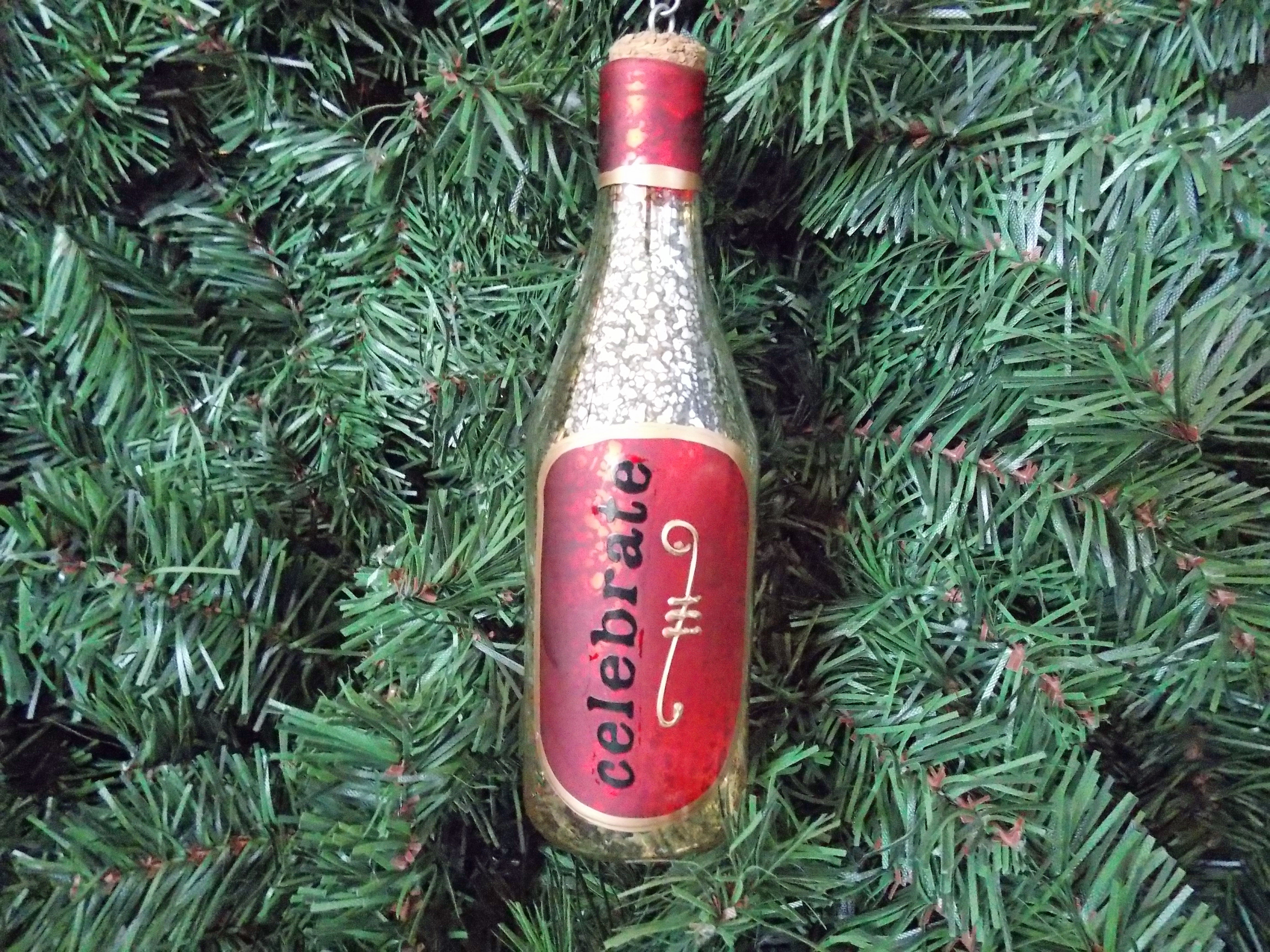 Wine Bottle Christmas Ornament - Red