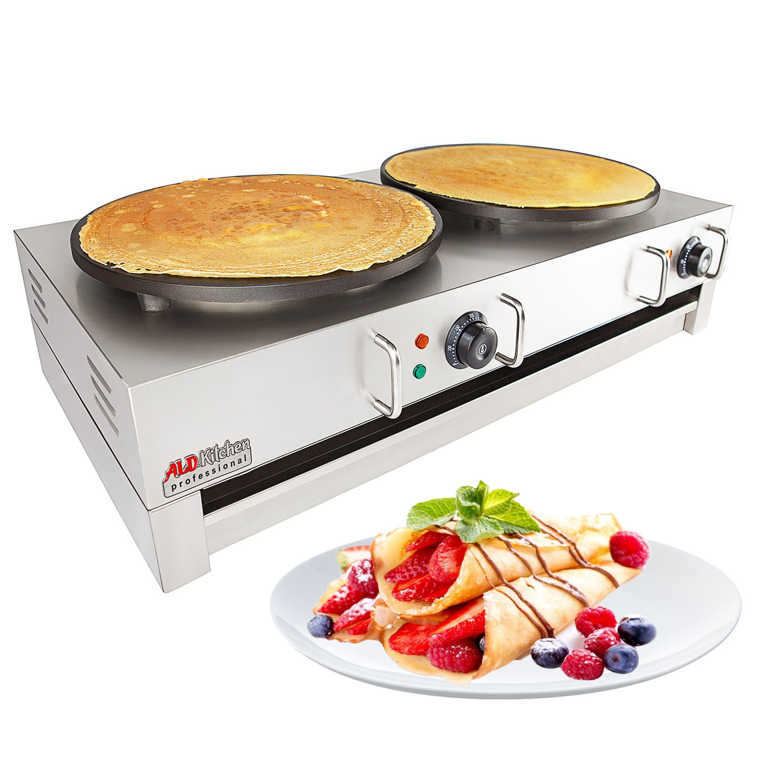DUAL 16  40 cm Non-Stick TEFLON COATED DOUBLE COOKER Electric PROFESSIONAL Commercial Crepe Maker Pancake Griddle Machine