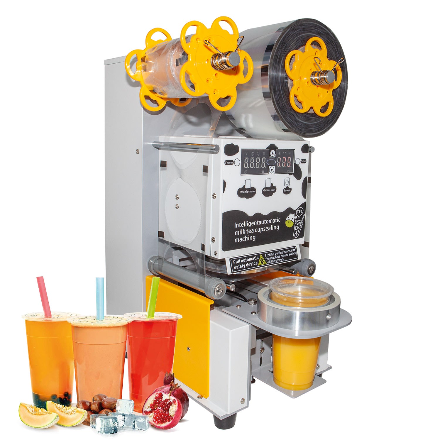 Op de grond bevel As GorillaRock Boba Cup Sealing Machine | Commercial Use | Automatic Cup Sealer  | 400-600 cups/h | Cups 3.5” & 3.7” (90 & 95 mm) diameter / 7” (180 mm) max  height