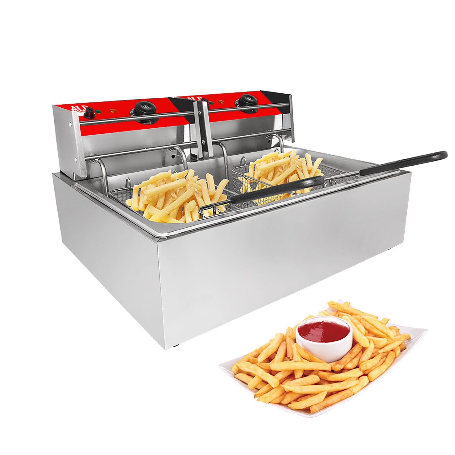 23.6 L Deep Fryers,Electric Commercial Deep Fryer with Double Basket Large Countertop Stainless Steel 2 Baskets Deep Fryers French Fries Fish 