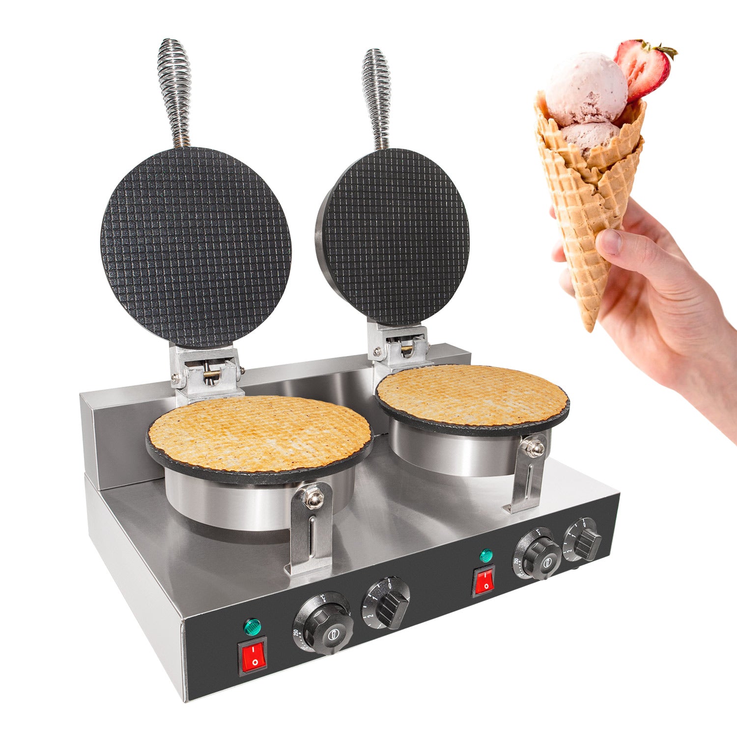 GR-XCXG2 Waffle Cone Maker | Commercial Double Ice Cream Waffle Cone Maker  | Stainless Steel | Nonstick Coating