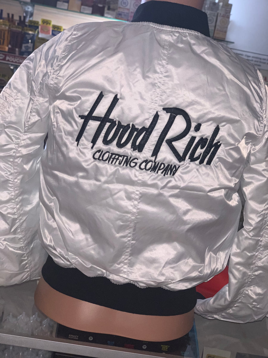 White Hood Rich Bomber Jacket – HoodRich Clothing Company