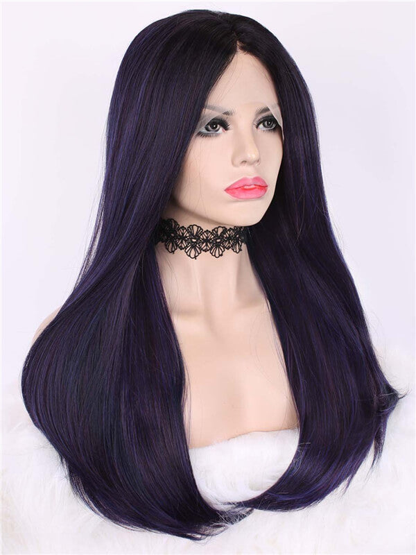 Long Mystery Dark Purple Ombre Straight Synthetic Lace Front Wig