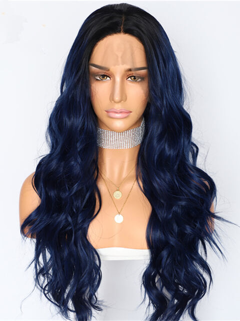 Long Ombre Midnight Blue Wave Synthetic Lace Front Wig