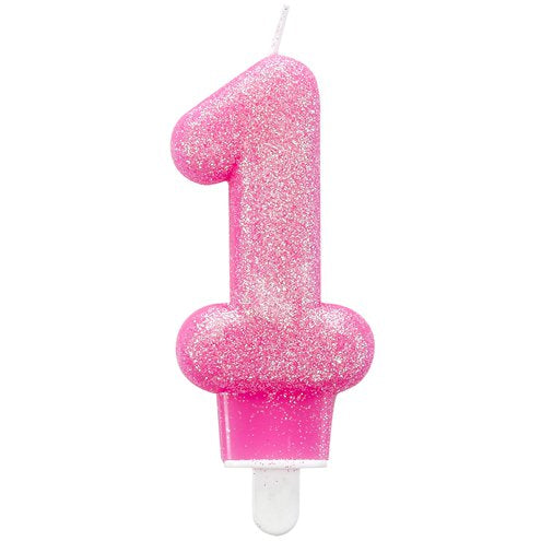 Candle - Number 1 Pink Glitter - 7.5cm
