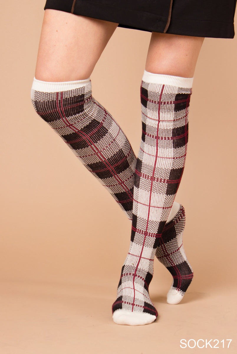 plaid boot socks