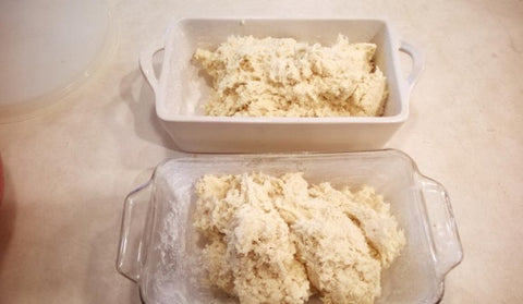 Gluten Free Bread Dough Separated into Loaf Pans