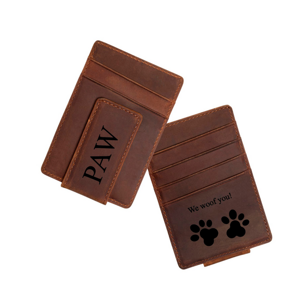 engraved money clip dog dad engraving with paw prints