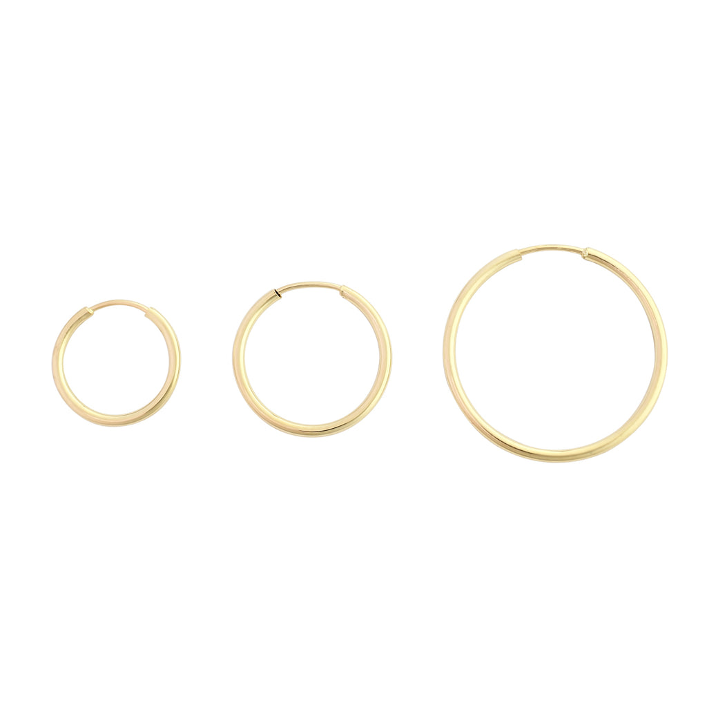 14K Yellow Solid Gold Seamless Hoop Earrings marked 14K Pair of 10-11 mm 