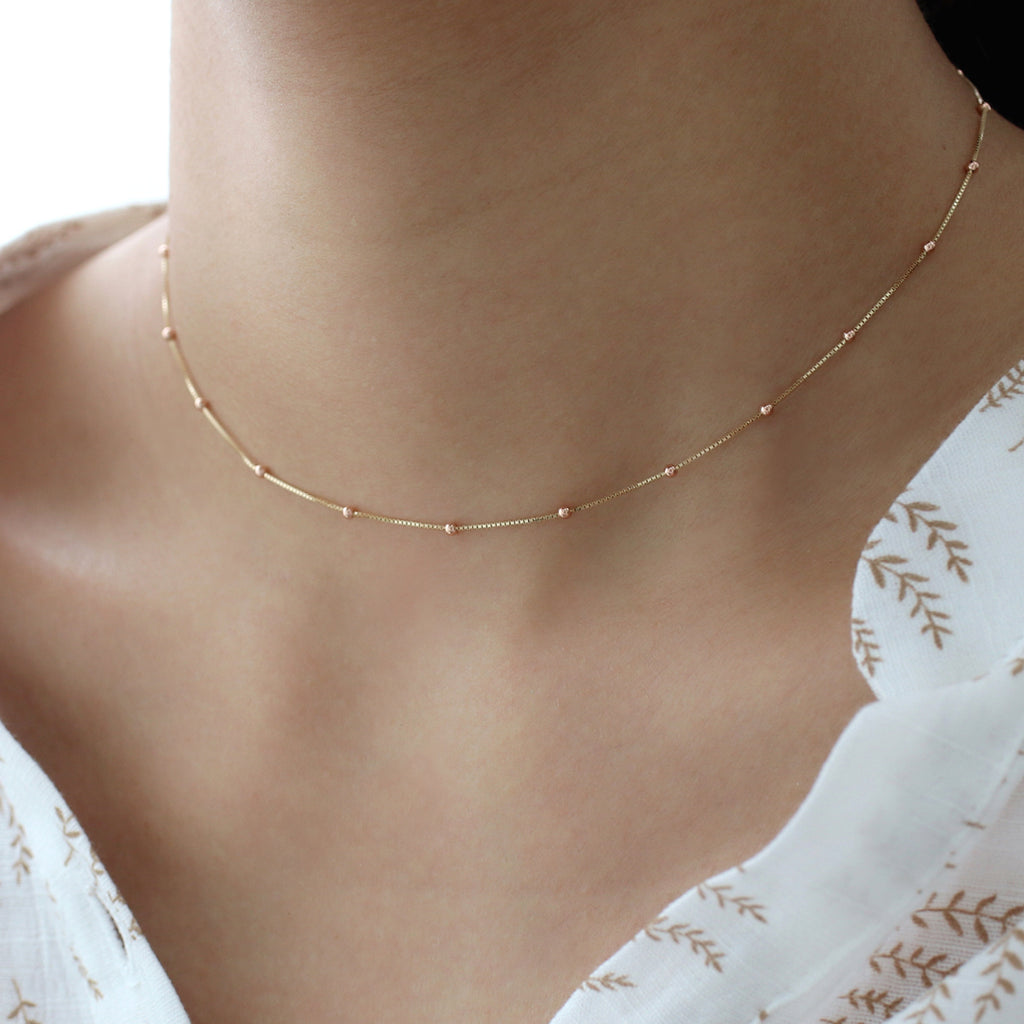 Satellite Ball Chain Choker Solid 14K 