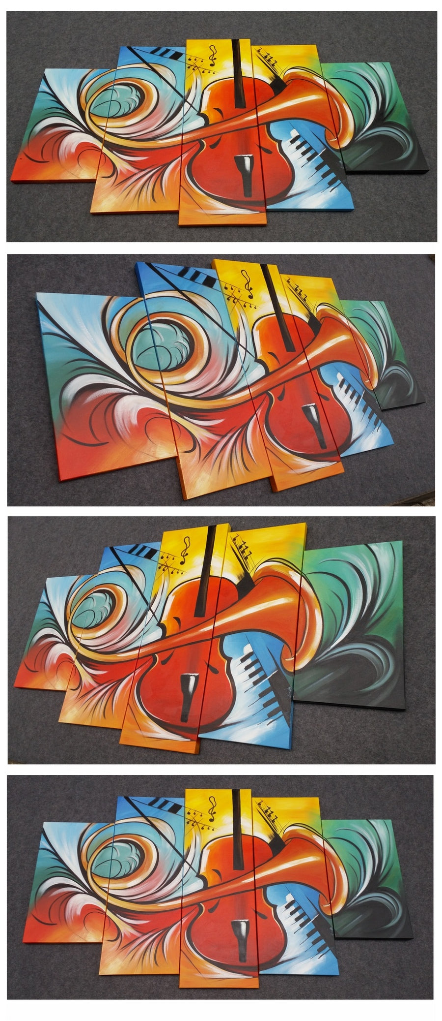 5 Piece Canvas Art, Violin Musical Instruction Painting