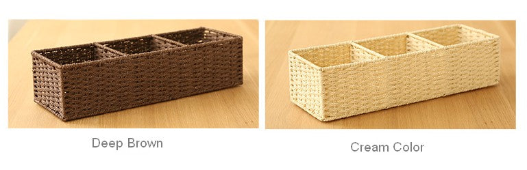 Woven Straw basket with 3 Compartments