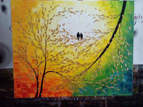 love birds painting, singing birds art, acrylic painting 32x40 inch