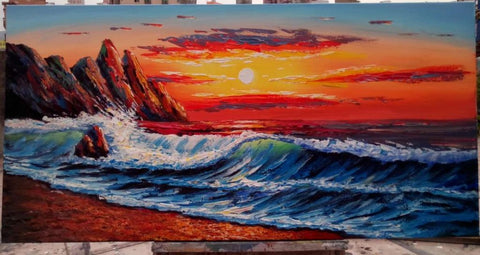 seascape painting sunrise big wave painting