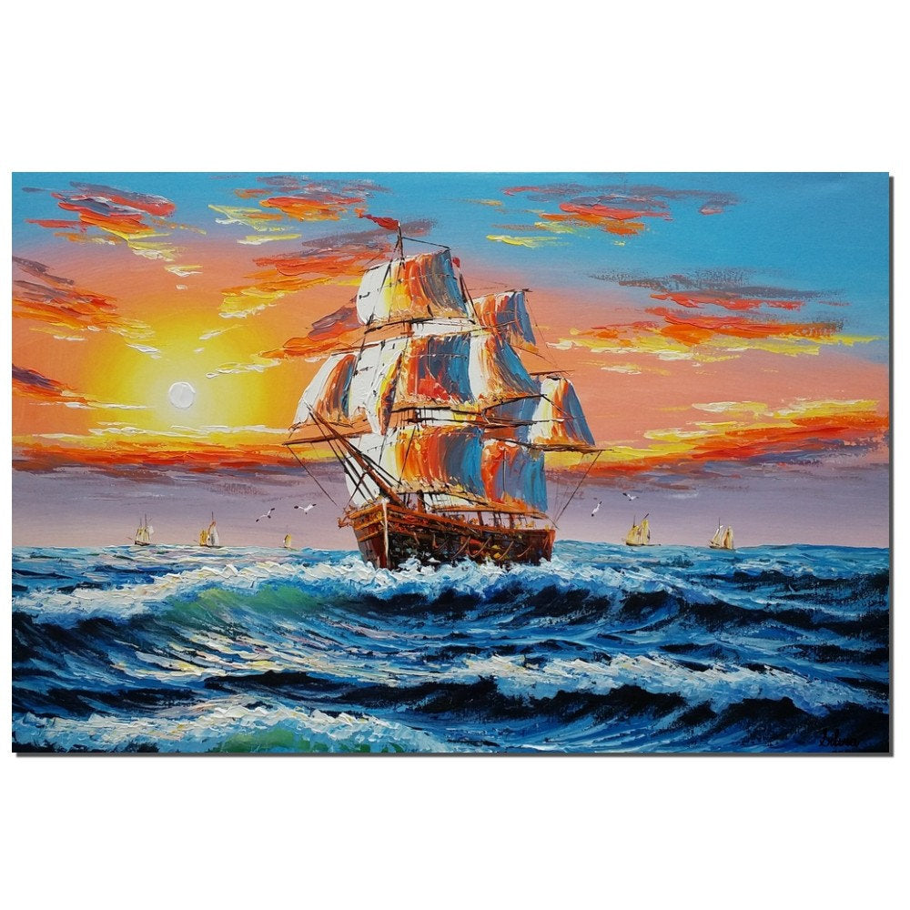 Ship Painting Seascape Painting Sunrise Painting Large Wall Art Silvia Home Craft