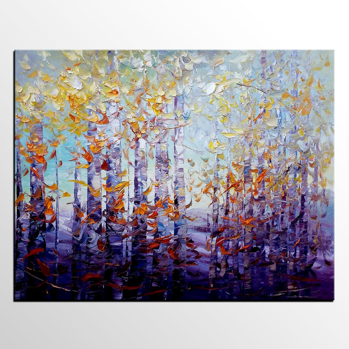 Birch Tree Painting, Large Wall Art, Custom Art, Canvas Oil Painting
