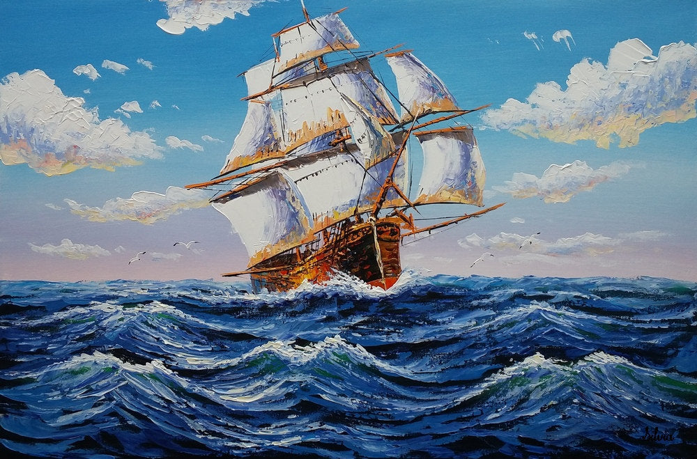 Seascape Painting Big Ship Painting Acrylic Canvas Art Wall Art Silvia Home Craft